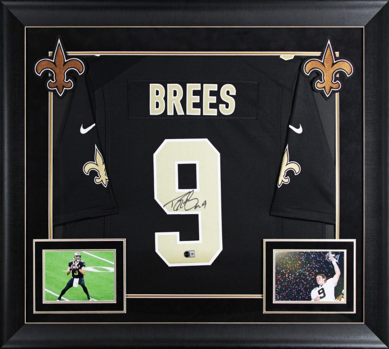 Saints Drew Brees Signed Black Nike Limited Framed Jersey BAS Witnessed