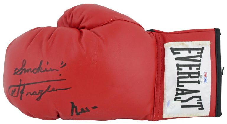 Muhammad Ali & Joe Frazier Signed Red Everlast Boxing Glove PSA/DNA #7A05937