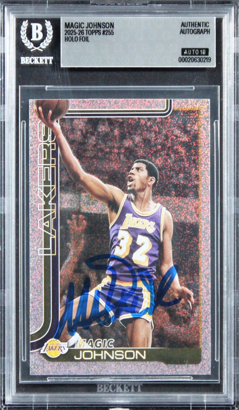 Lakers Magic Johnson Signed 2025 Topps Holo Foil #255 Card Auto 10! BAS Slabbed