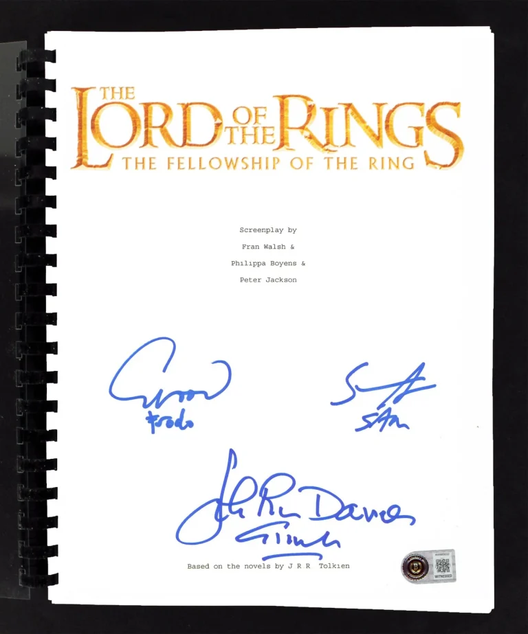 LOTR (3) Wood, Astin & Rhys-Davies Authentic Signed Movie Script BAS Witnessed