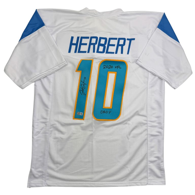 Autographed/Signed Justin Herbert 2020 ROY Los Angeles White Jersey BAS COA