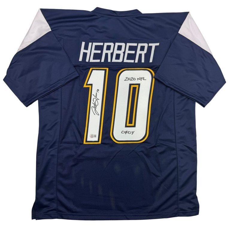 Autographed/Signed Justin Herbert 2020 ROY Los Angeles Navy Jersey Beckett COA