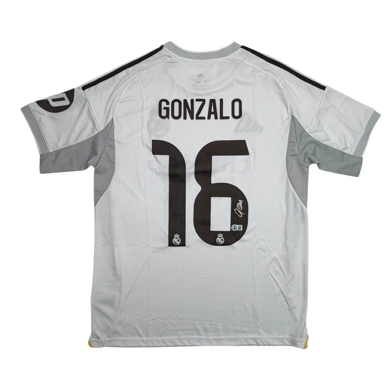 Autographed/Signed Gonzalo Garcia Real Madrid White Soccer Jersey Beckett COA