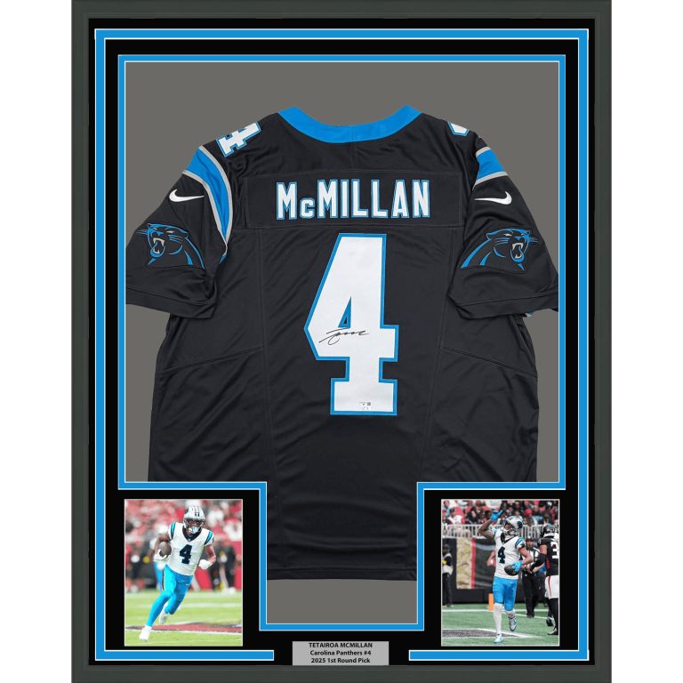 Framed Signed Tetairoa McMillan Panthers Authentic Jersey Fanatics COA