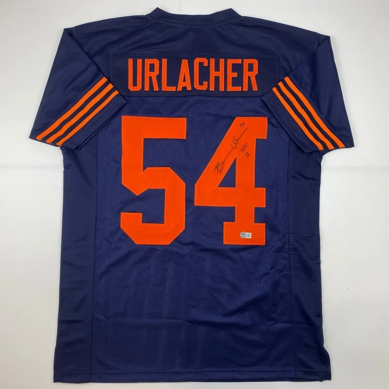 Autographed/Signed Brian Urlacher HOF 18 Chicago Blue Retro Jersey BAS COA