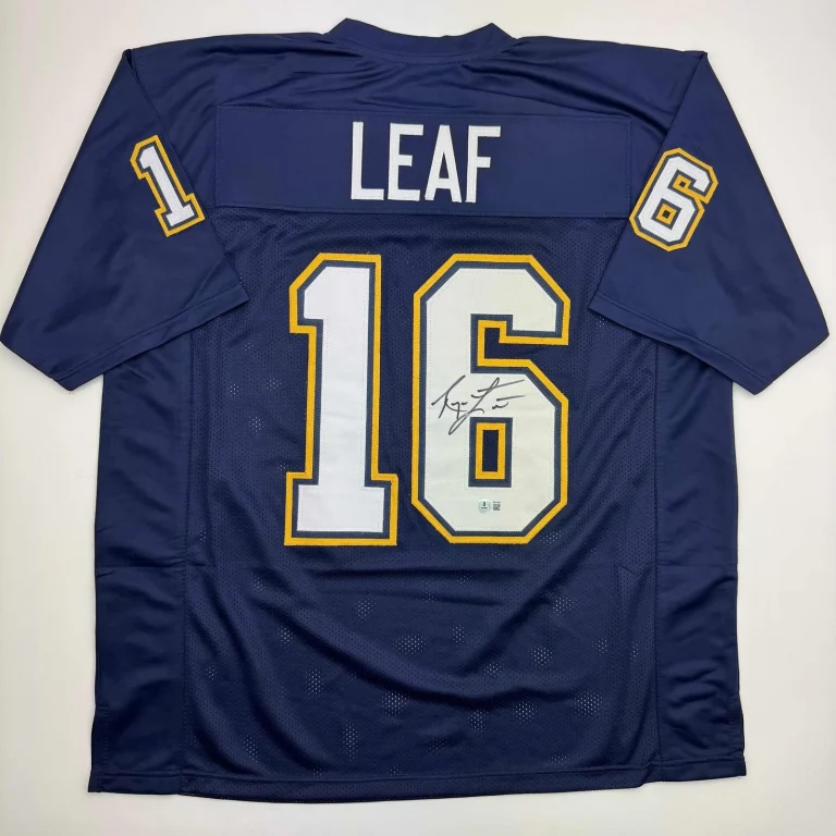 Autographed/Signed Ryan Leaf San Diego Dark Blue Jersey Beckett BAS COA