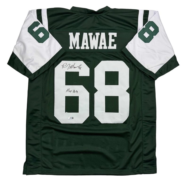 Autographed/Signed Kevin Mawae HOF 2019 New York Green Jersey Beckett COA