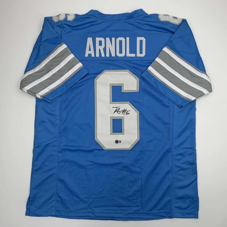 Autographed/Signed Terrion Arnold Detroit Blue Jersey Beckett BAS COA
