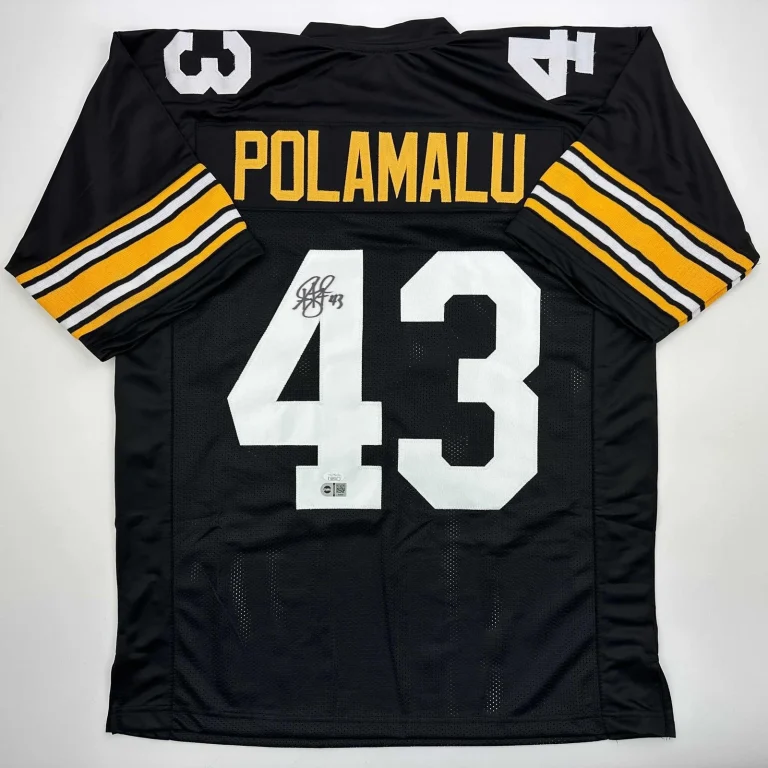 Autographed/Signed Troy Polamalu Pittsburgh Retro Black Jersey JSA COA