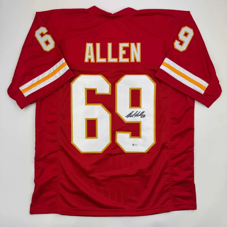 Autographed/Signed Jared Allen Kansas City Red Jersey Beckett BAS COA