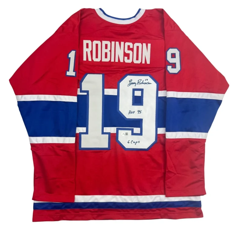 Autographed/Signed Larry Robinson Montreal Red Jersey Beckett BAS COA
