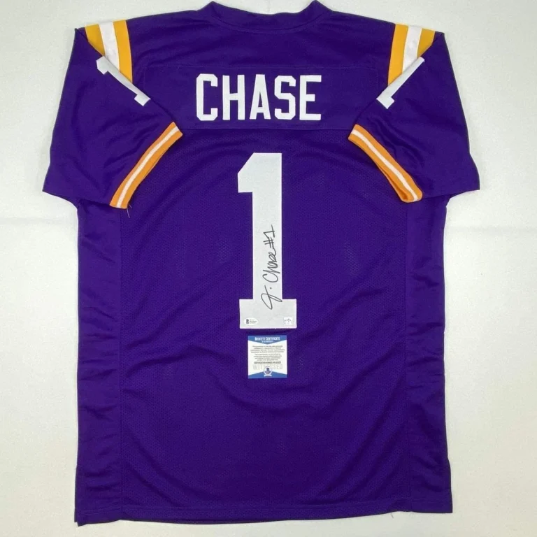 Autographed/Signed Ja'Marr Chase LSU Purple College Jersey Beckett BAS COA