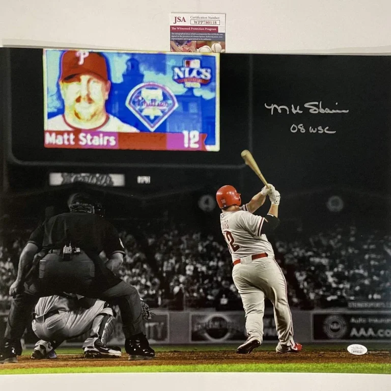 Autographed/Signed MATT STAIRS 08 WS Moon Shot Phillies 16x20 Photo JSA COA