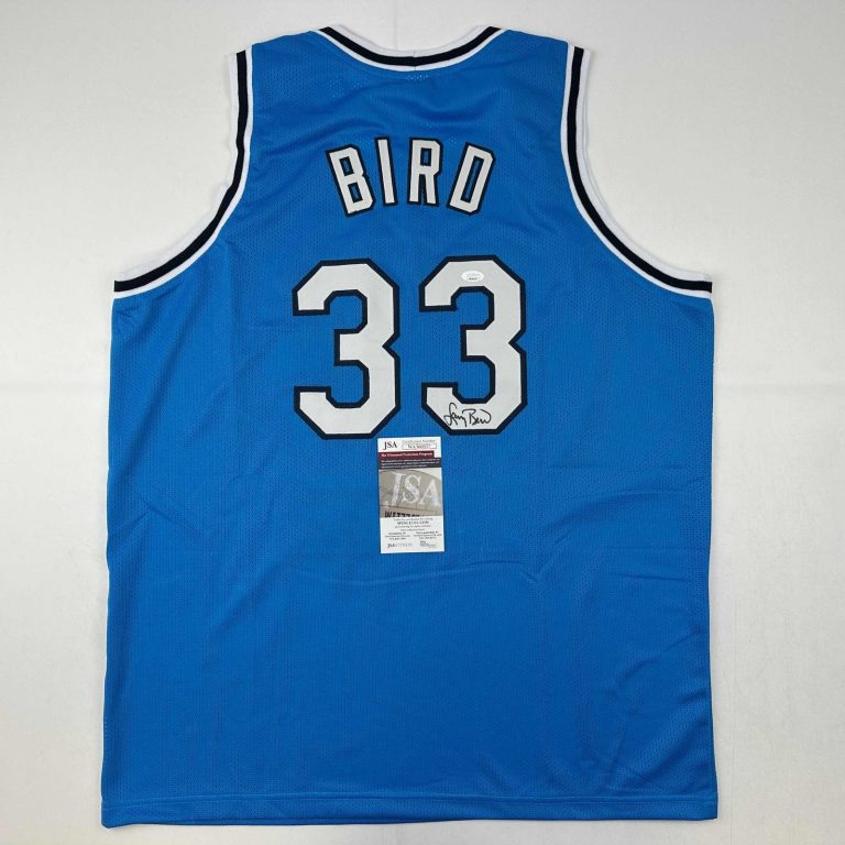 Autographed/Signed Larry Bird Indiana State College Jersey JSA COA