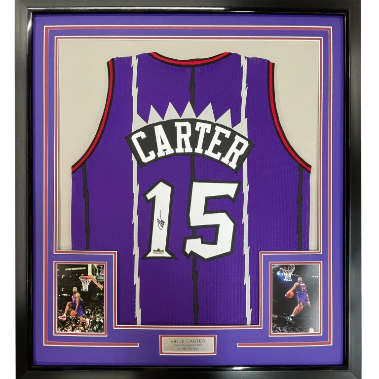 Framed Facsimile Autographed Vince Carter 35x39 Purple Jersey