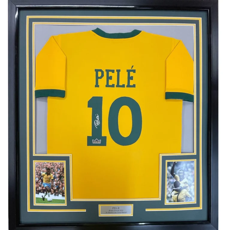 Framed Facsimile Autographed Pele 35x39 Brazil Yellow Jersey