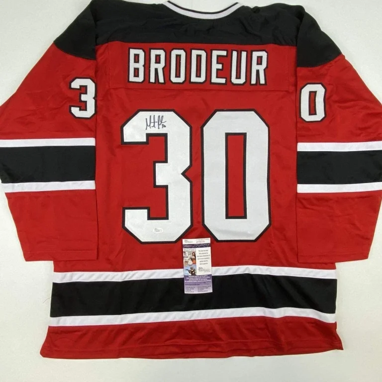 Autographed/Signed Martin Marty Brodeur New Jersey Red Jersey JSA COA