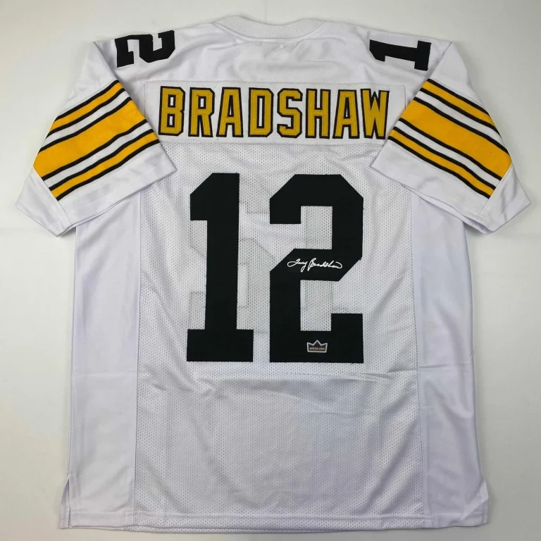 Facsimile Autographed Terry Bradshaw Pittsburgh White Jersey Men's XL