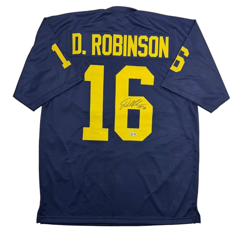 Autographed/Signed Denard Robinson Michigan Blue Jersey Beckett BAS COA