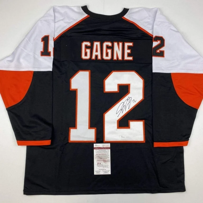 Autographed/Signed SIMON GAGNE Philadelphia Black Jersey JSA COA Auto