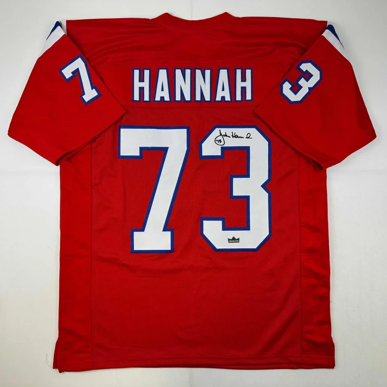 Facsimile Autographed John Hannah New England Red Jersey Size Men's XL
