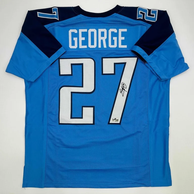 Facsimile Autographed Eddie George Tennessee Blue Jersey Size Men's XL