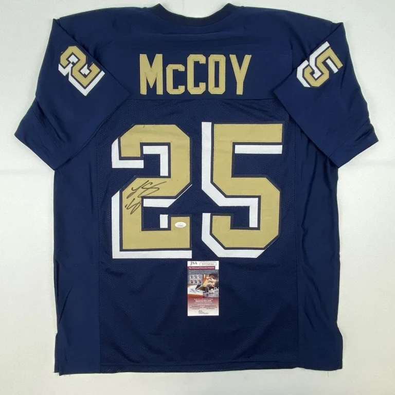 Autographed/Signed LeSean McCoy Pittsburgh Blue College Jersey JSA COA