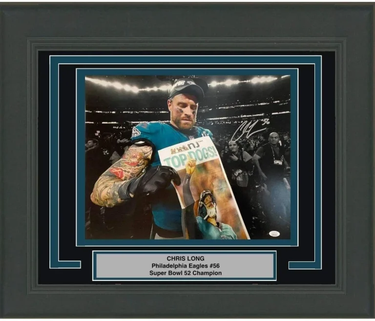 FRAMED Autographed CHRIS LONG Eagles Super Bowl 52 16x20 Photo JSA COA