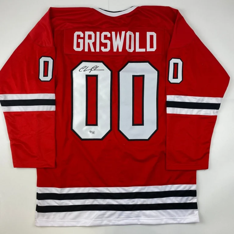 Autographed/Signed Chevy Chase Clark Griswold Vacation Red Jersey BAS COA