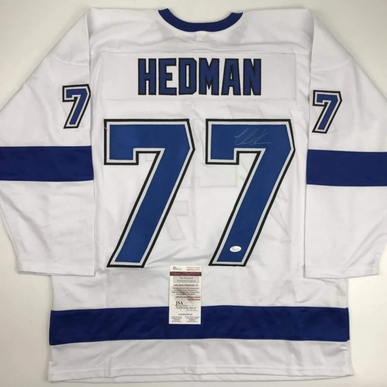 Autographed/Signed VICTOR HEDMAN Tampa Bay White Hockey Jersey JSA COA Auto