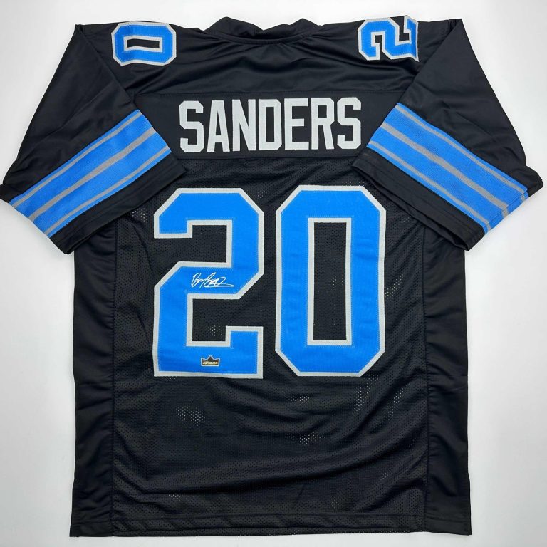 Facsimile Autographed Barry Sanders Detroit Black Jersey Size Men's XL