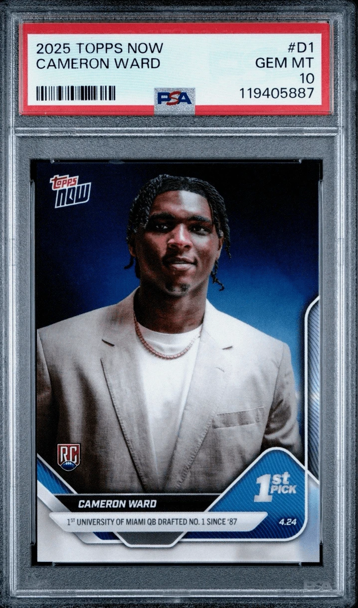 Graded 2025 Topps Now Cam Ward #D1 Rookie RC Football Card PSA 10 Gem Mint