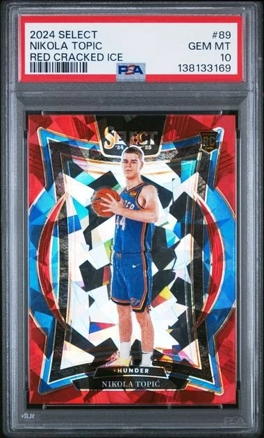 Graded 2024 Panini Select Nikola Topic #89 Red Cracked Ice RC Card PSA 10