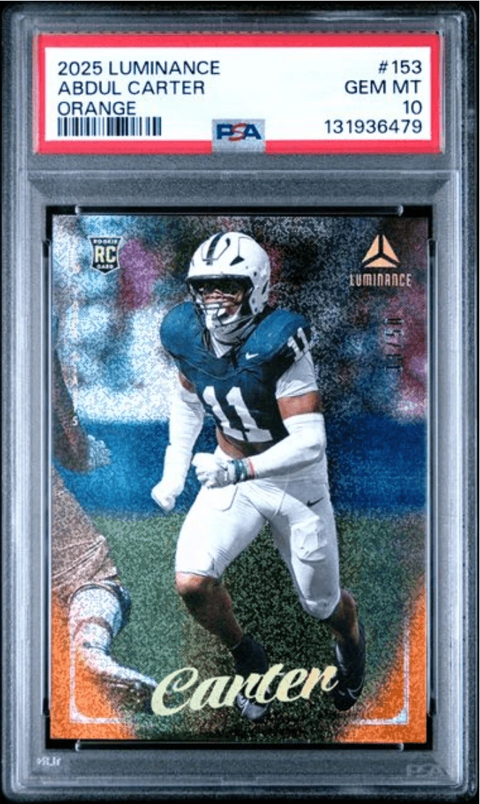 Graded 2025 Panini Luminance Abdul Carter 153 Orange /50 Rookie Card PSA 10