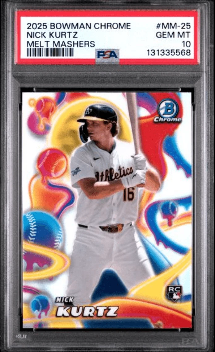 Graded 2025 Bowman Chrome Nick Kurtz #MM25 Melt Mashers RC Card PSA 10