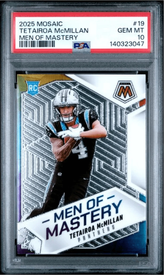 Graded 2025 Panini Mosaic Tetairoa McMillan #19 Mastery Rookie Card PSA 10