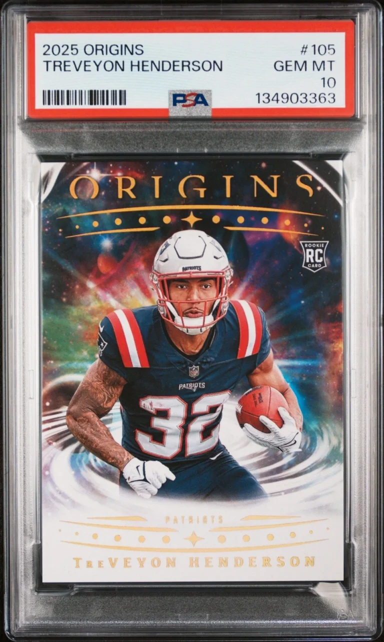 Graded 2025 Panini Origins TreVeyon Henderson #105 Rookie Card PSA 10