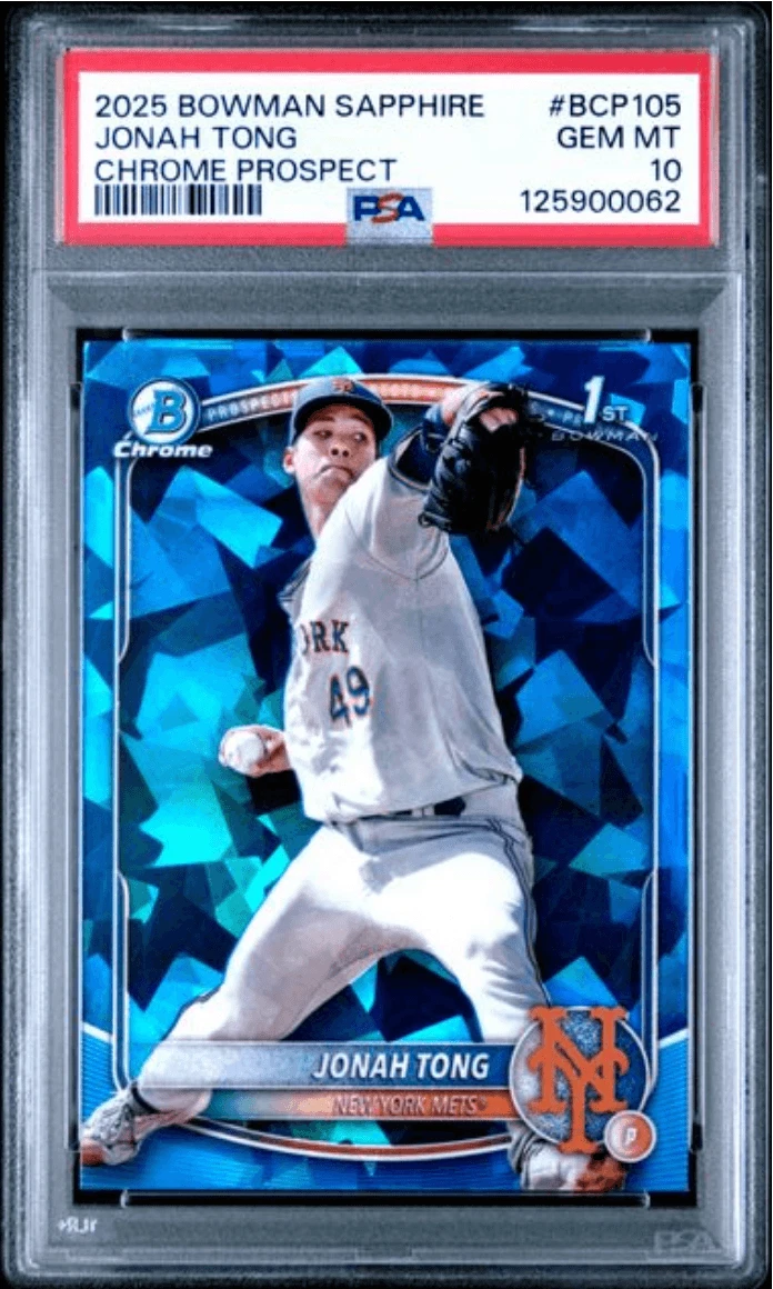 Graded 2025 Bowman Sapphire Jonah Tong #BCP105 Chrome Rookie Card PSA 10