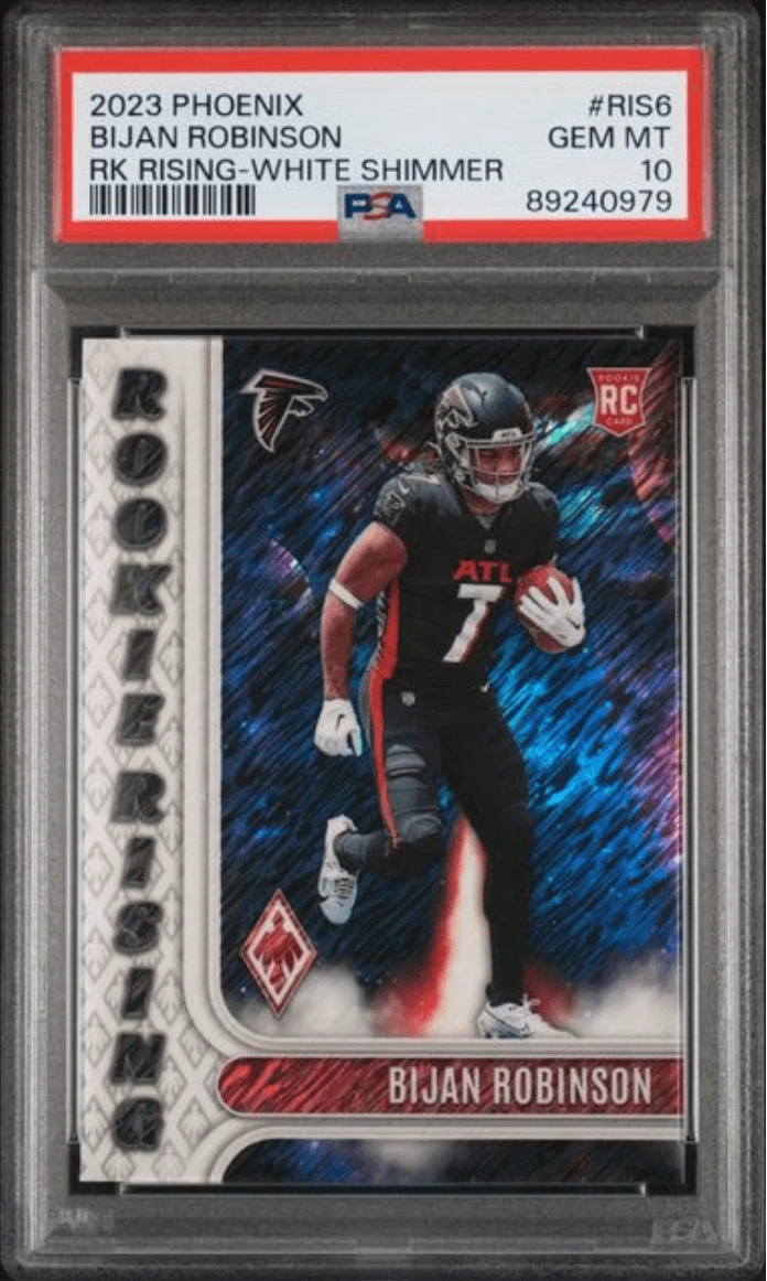 Graded 2023 Phoenix Bijan Robinson #RIS6 White Shimmer RC Card PSA 10