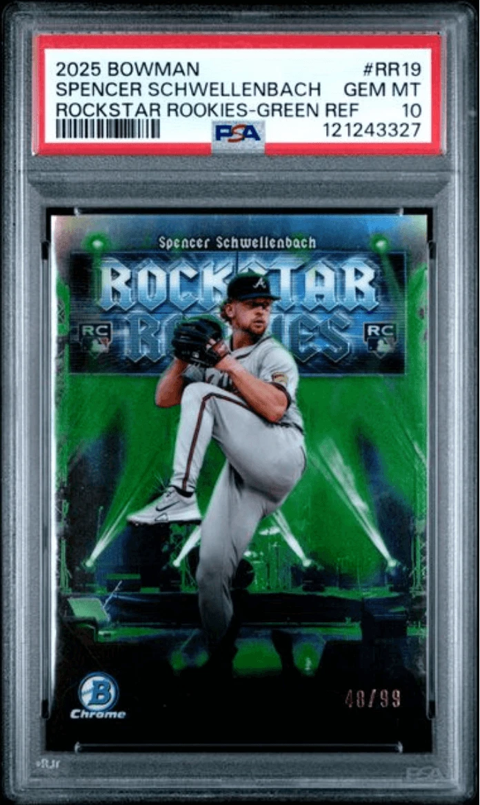 Graded 2025 Bowman Spencer Schwellenbach #RR19 Green REF /99 RC Card PSA 10