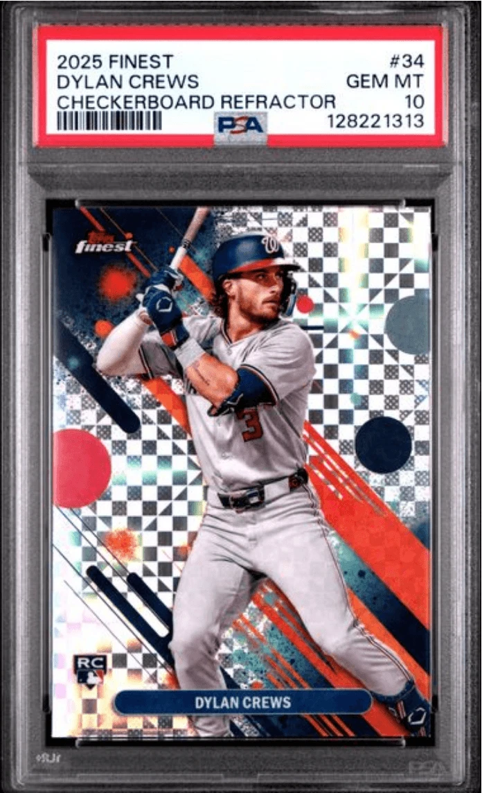 Graded 2025 Topps Finest Dylan Crews #34 Checkerboard Refractor Card PSA 10