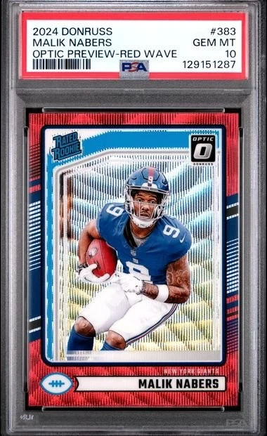 Graded 2024 Donruss Malik Nabers #383 Optic Preview Red Wave RC Card PSA 10