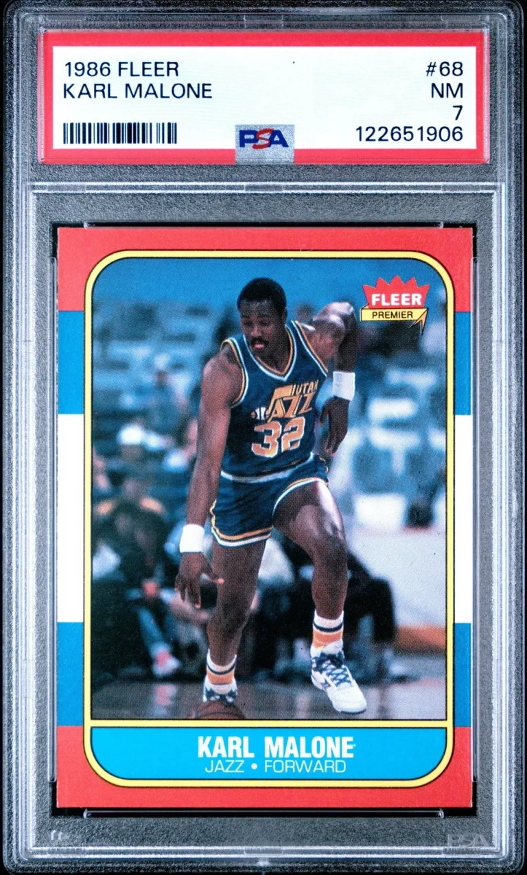 Graded 1986-87 Fleer Karl Malone #68 Rookie RC Card PSA 7 Near Mint