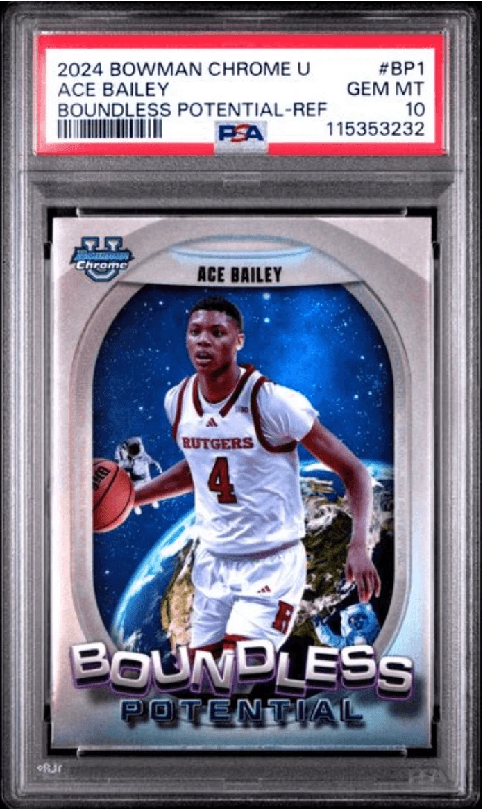 Graded 2024 Bowman Chrome U Ace Bailey #BP1 Refractor Rookie Card PSA 10