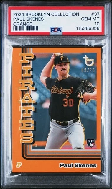 Graded 2024 Topps Brooklyn Coll Paul Skenes #37 /25 Orange RC Card PSA 10