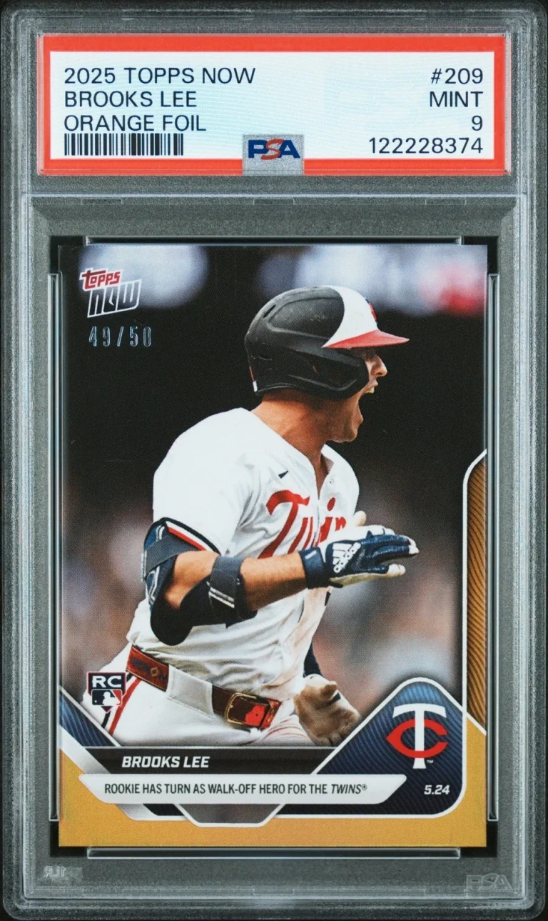 Graded 2025 Topps Now Brooks Lee #209 Orange Foil /25 Rookie Card PSA 9