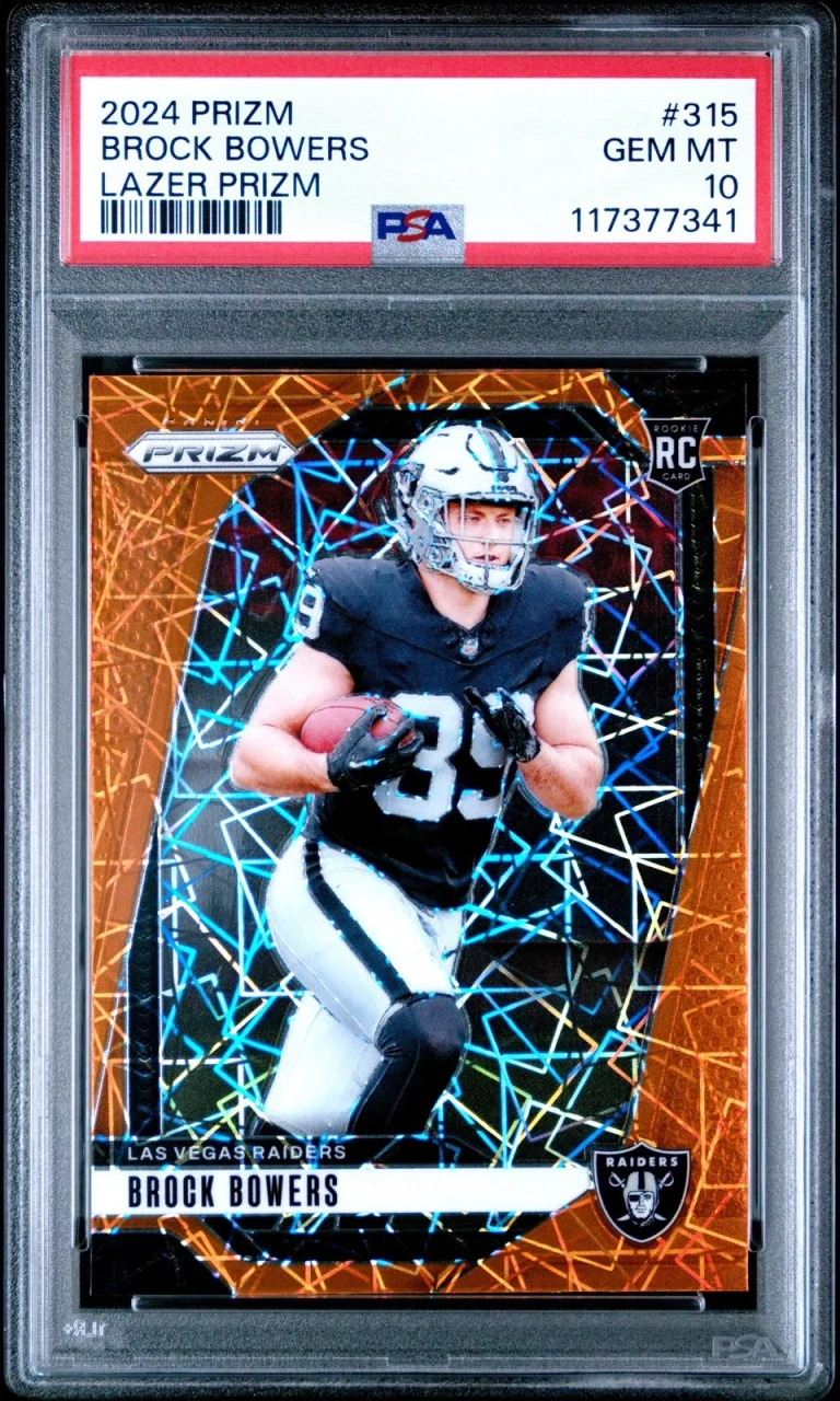 Graded 2024 Panini Prizm Brock Bowers #315 Lazer Prizm RC Card PSA 10