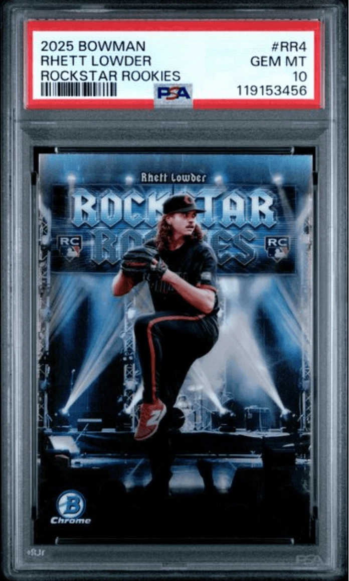Graded 2025 Bowman Rhett Lowder #RR4 Rockstar Rookies RC Card PSA 10