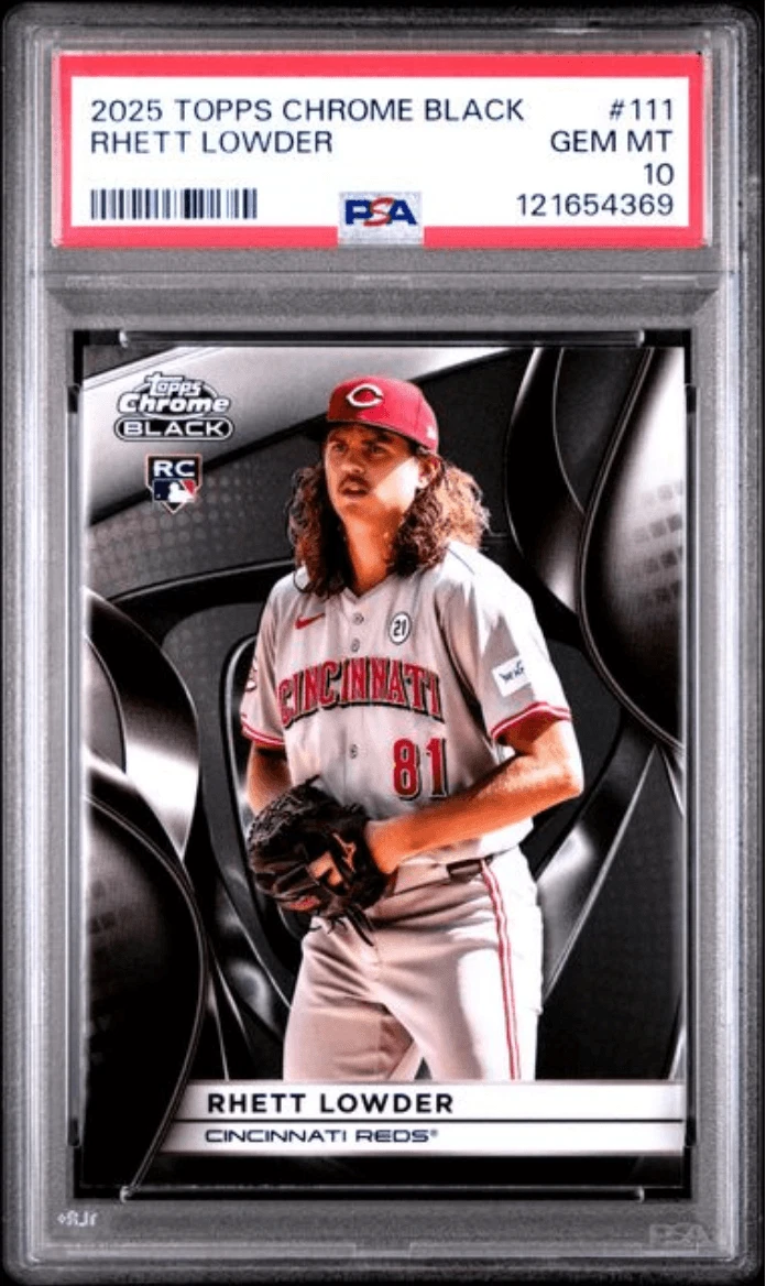 Graded 2025 Topps Chrome Black Rhett Lowder #111 Rookie RC Card PSA 10