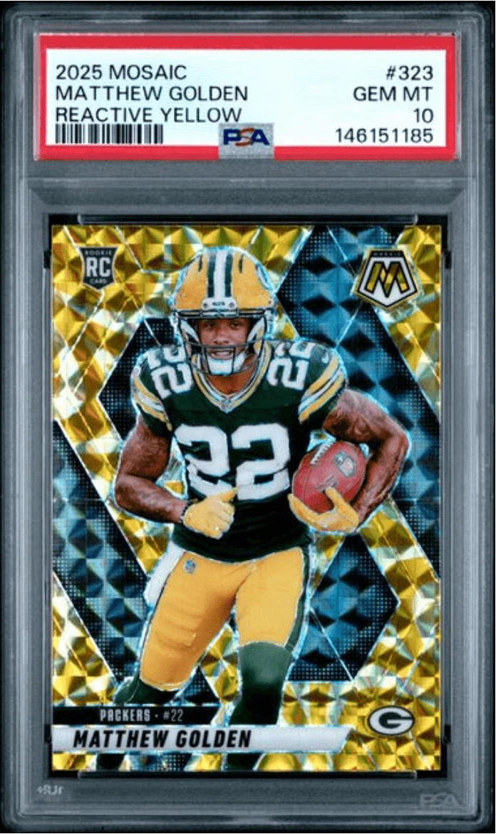 Graded 2025 Mosaic Matthew Golden #323 Reactive Yellow RC Card PSA 10